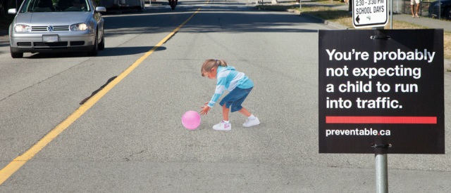 Girl Chasing Ball Across Street